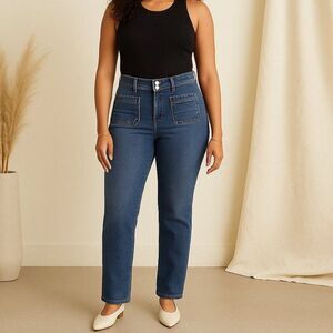 High Rise Jeans with Front Patch Pockets Vintage Inspired Size 12